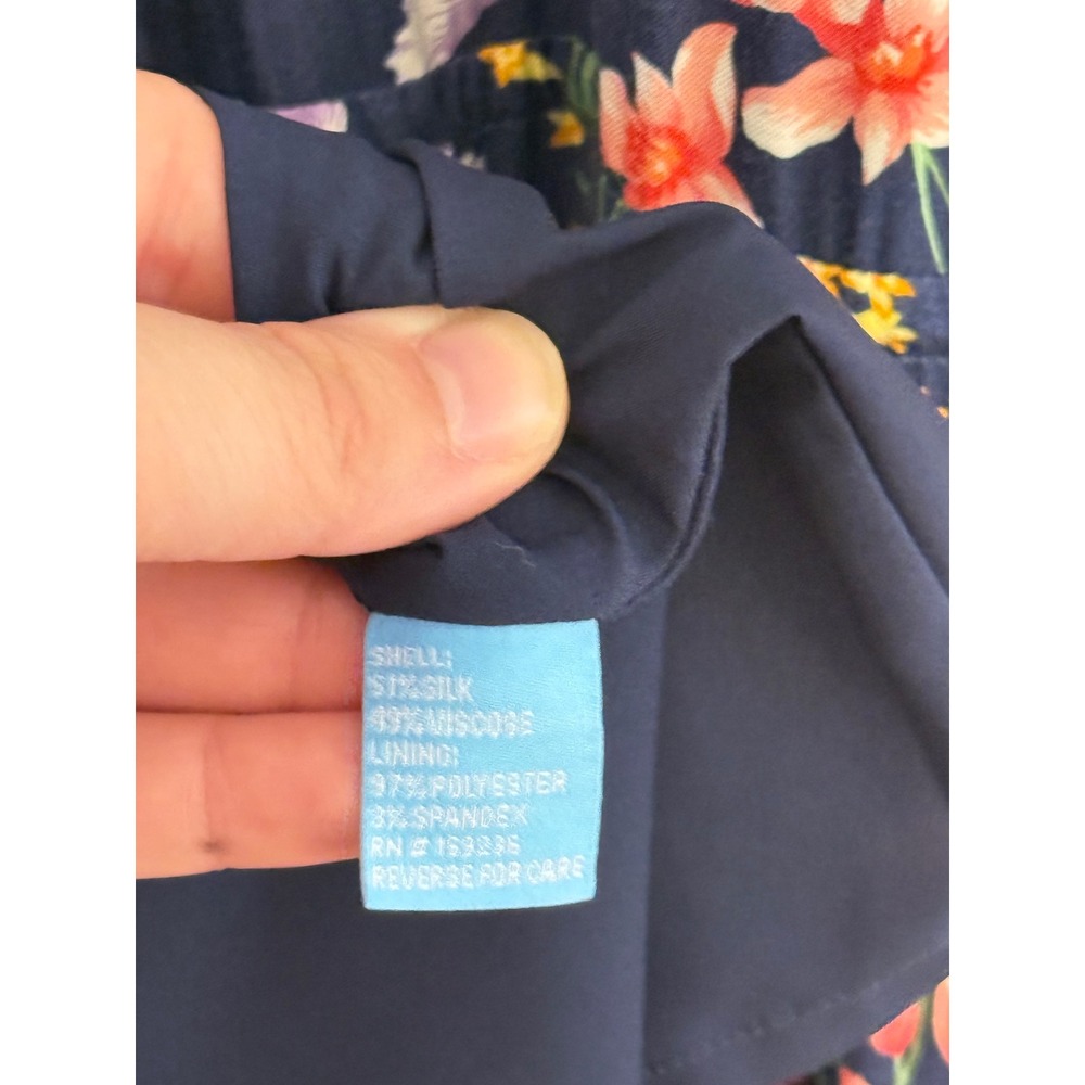 J.McLaughlin Silk Blend Floral Tiered Midi Dress Blue Ruffle Neck Pockets XL - Picture 12 of 12